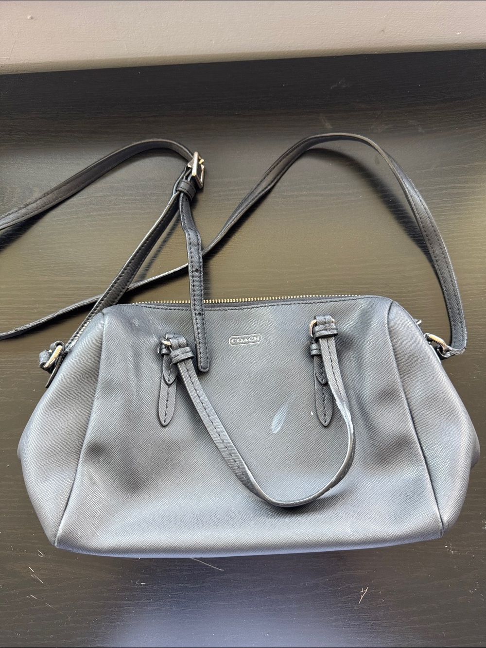 Coach Black Leather Shoulder Bag with Removable Strap